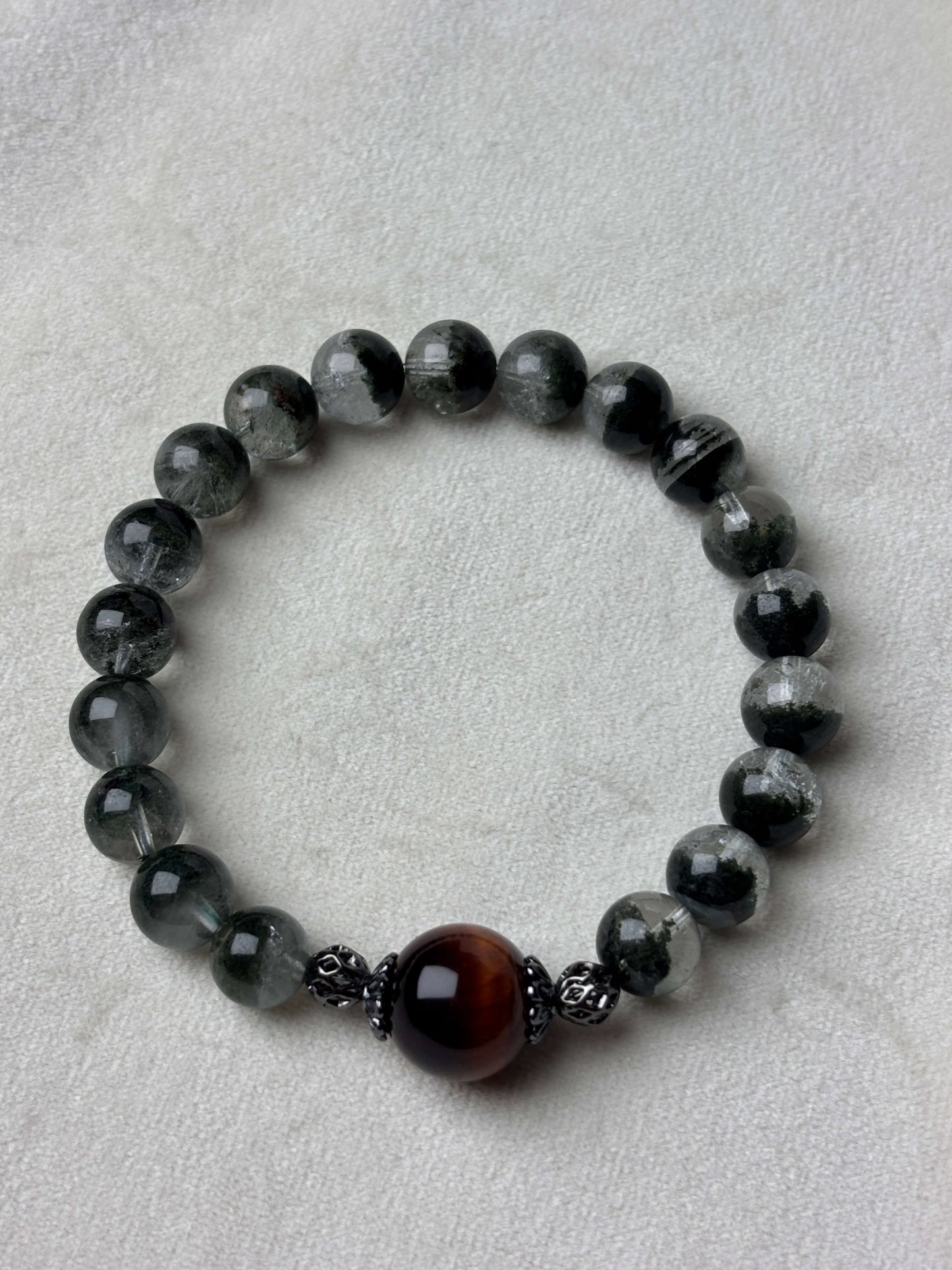 Green Phantom Wealth & Protection Crystal Bracelet (Green Quartz & Red Tiger’s Eye)