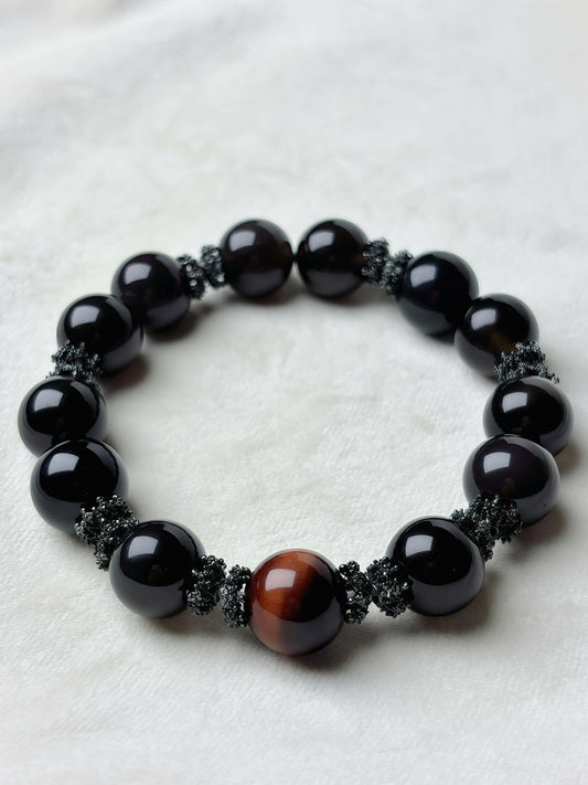 Black Obsidian – Energy Shield & Grounding Crystal Bracelet (Obsidian & Red Tiger’s Eye)