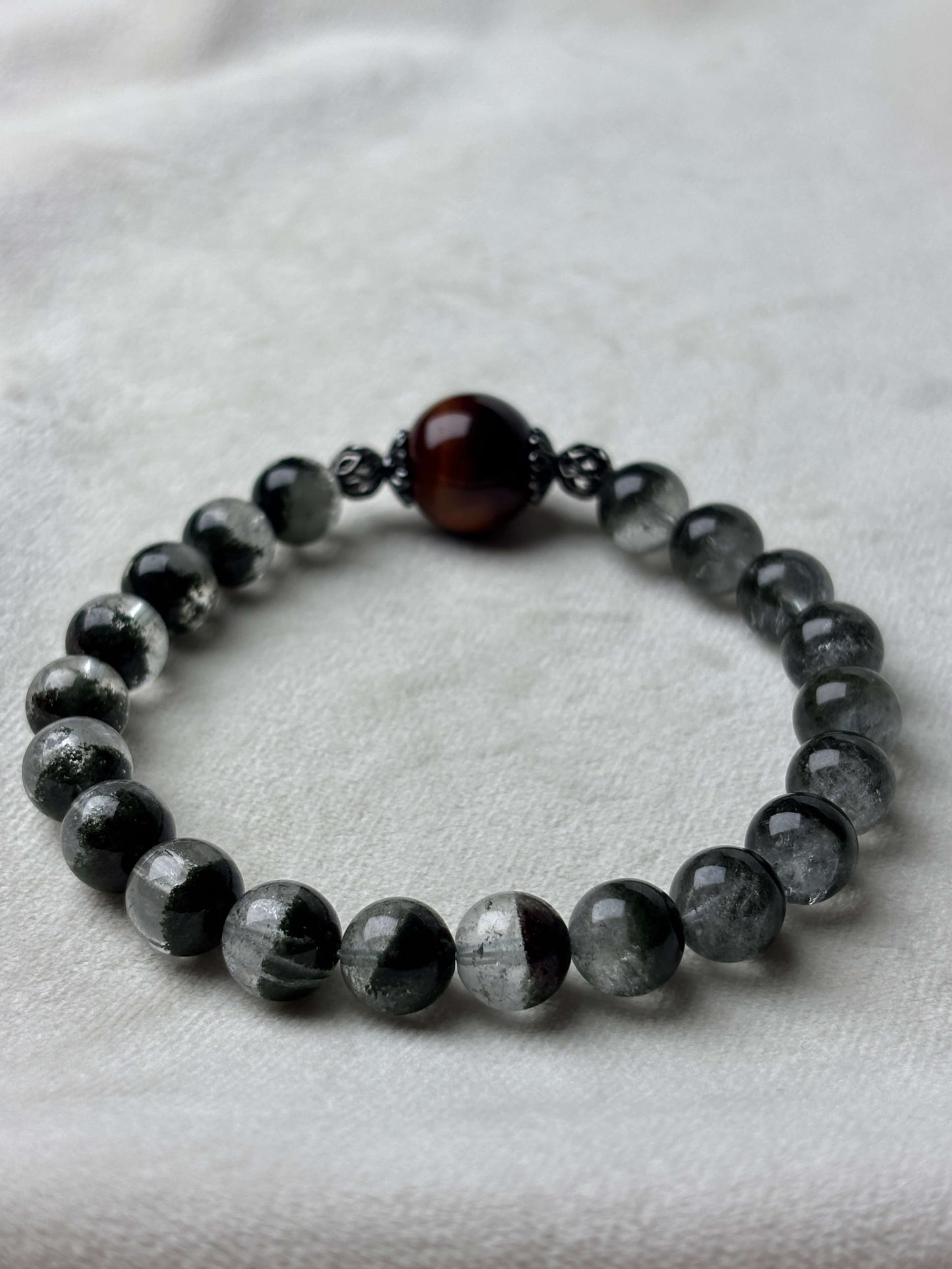Green Phantom Wealth & Protection Crystal Bracelet (Green Quartz & Red Tiger’s Eye)
