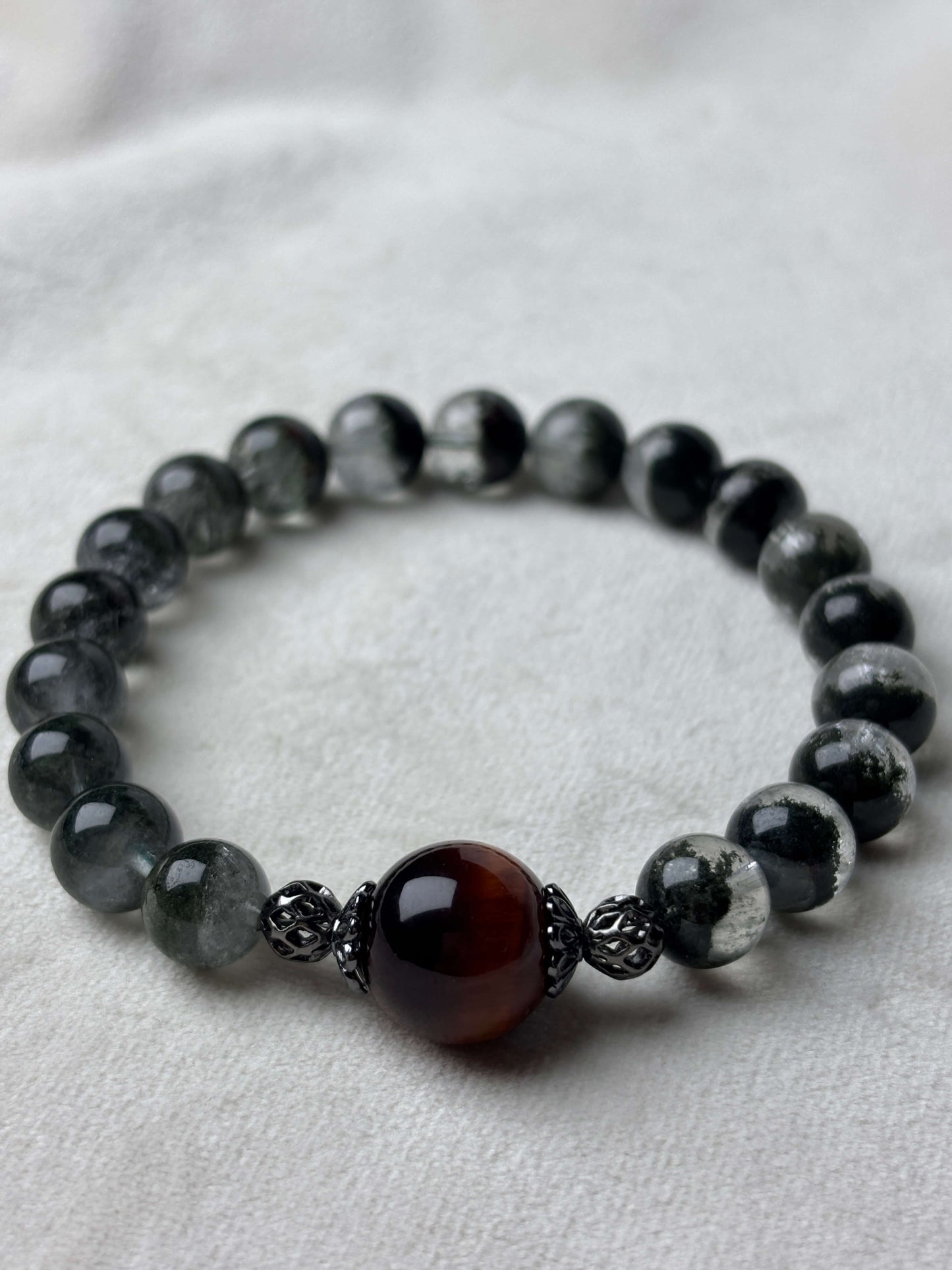 Green Phantom Wealth & Protection Crystal Bracelet (Green Quartz & Red Tiger’s Eye)