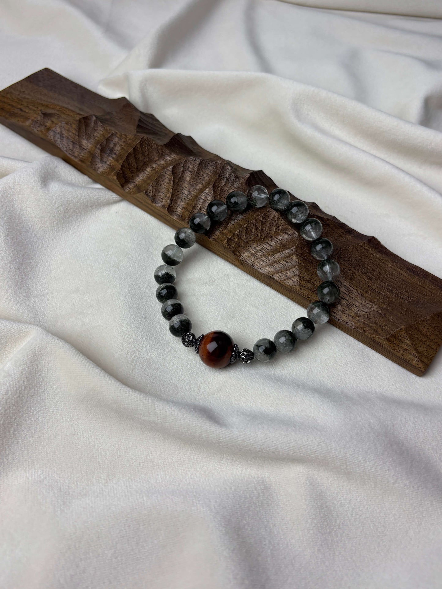 Green Phantom Wealth & Protection Crystal Bracelet (Green Quartz & Red Tiger’s Eye)